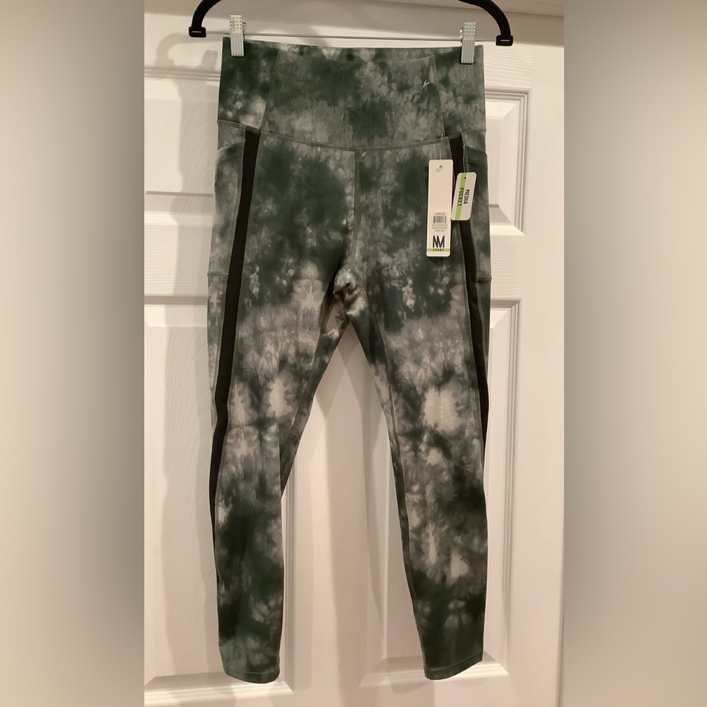Nicole Miller Sport Indigo Olive Tie-Dye Leggings Size L, NWT